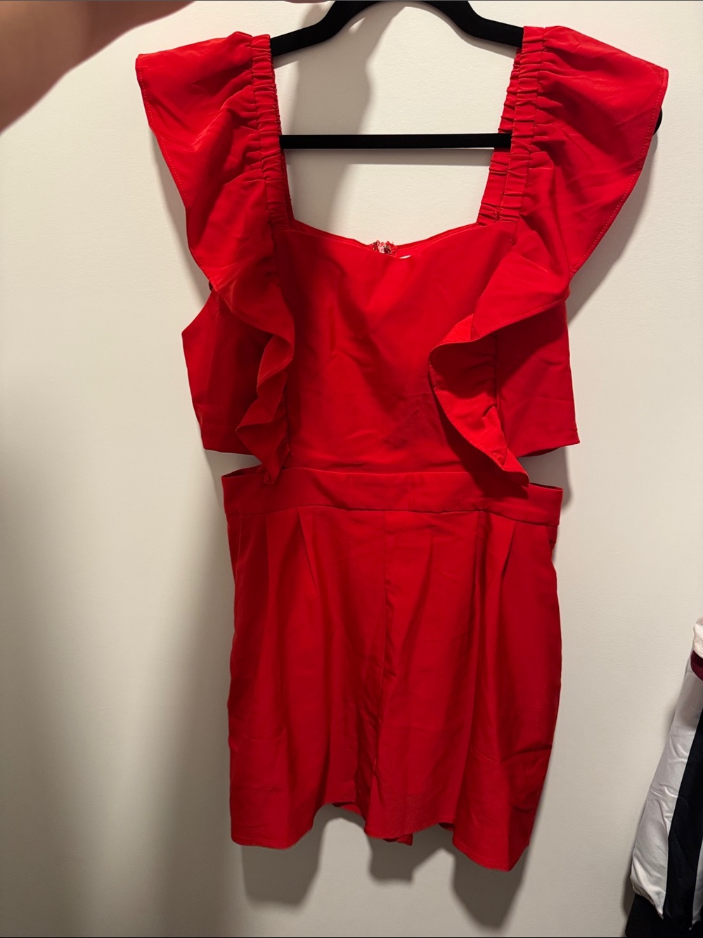 Red Ruffle Sleeve Mini Romper